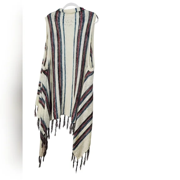 Torrid Striped Knit Fringed Vest Waterfall Front Cream Red Blue Sz 4 Pre-Owned - Picture 7 of 12